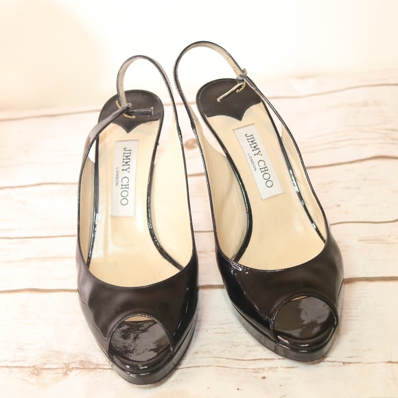 Jimmy Choo Shoes - Jimmy Choo London Black Patent Leather heel 38.5